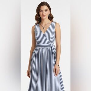 Mango Nautical Blue & White Striped Dress With Front Tie Size 2